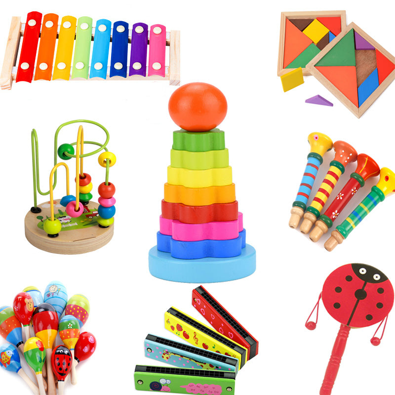 DIY Baby Wooden Toy Montessori Xylophone Sand Hammer Harmonica